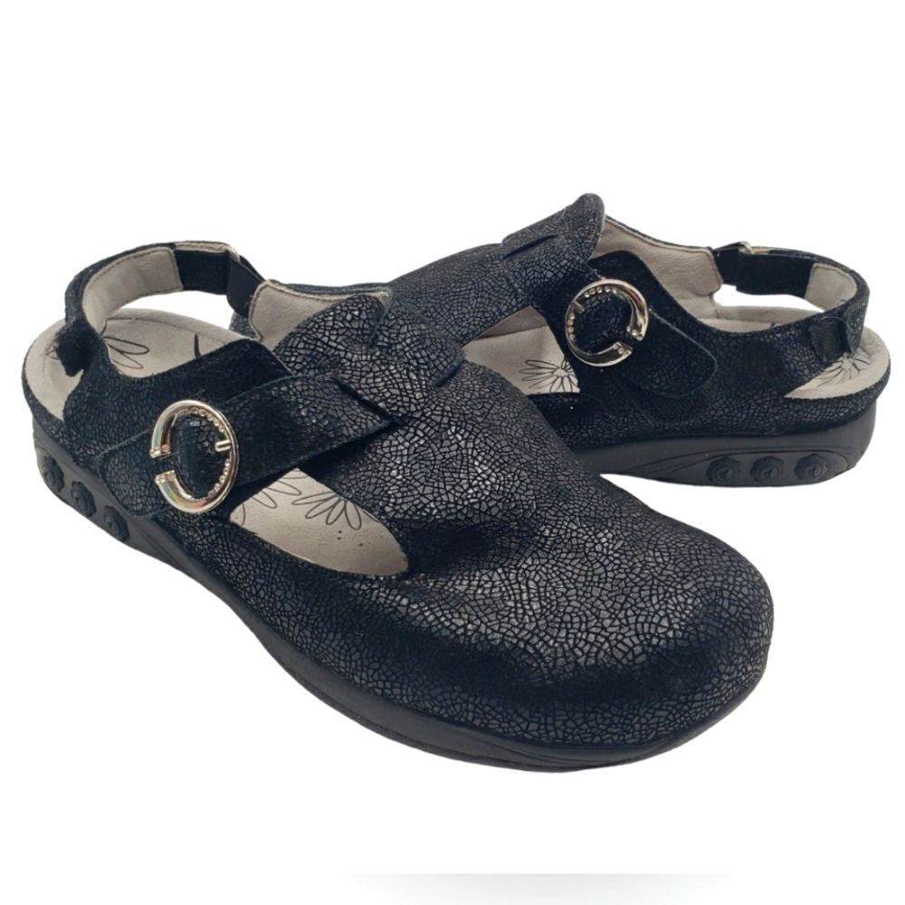 Therafit Chloe Adjustable Leather Clog Womens 8.5-9 Black Comfort Shoes